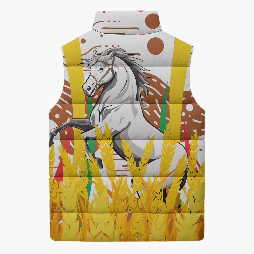 Burkina Faso Sleeveless Puffer Jacket with Brown White Yellow Abstract Design - Wonder Print Shop