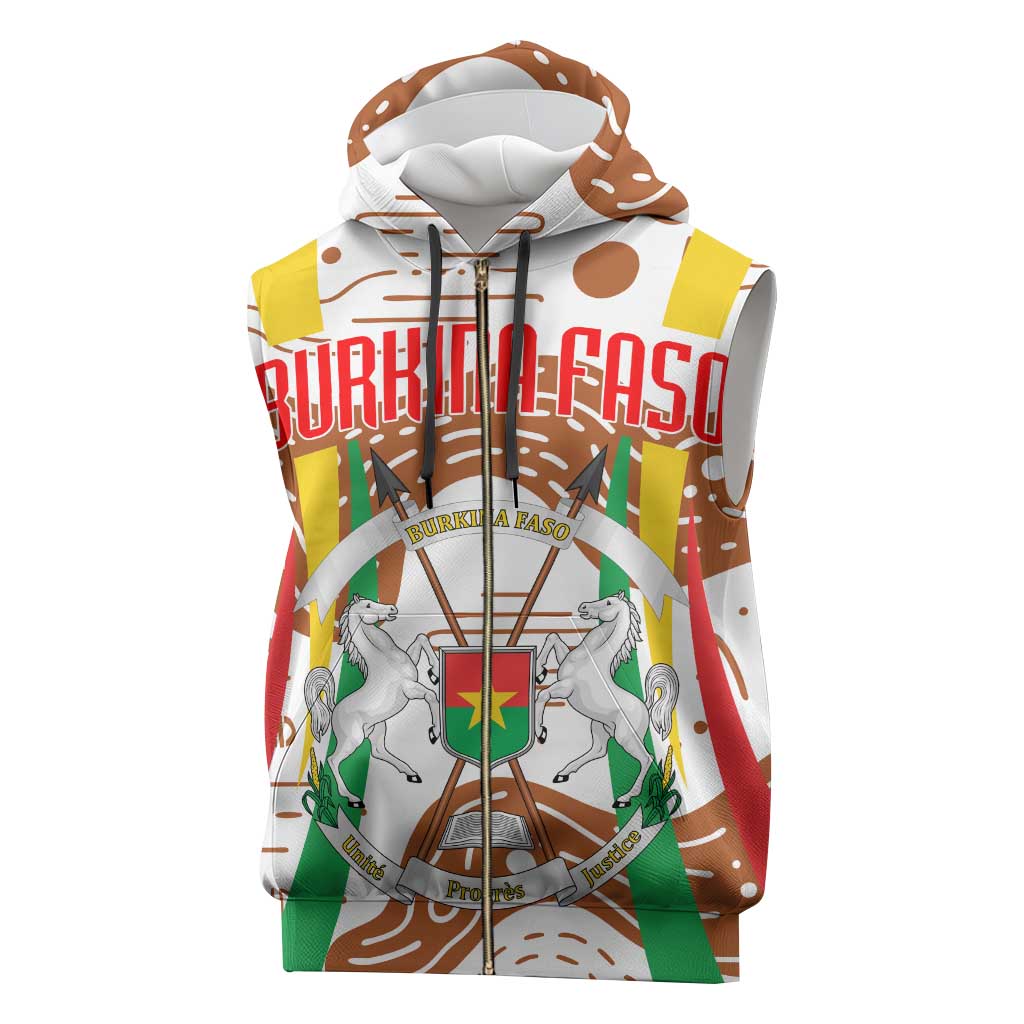 Burkina Faso Sleeveless Zip Hoodie with Brown White Yellow Abstract Design - Wonder Print Shop