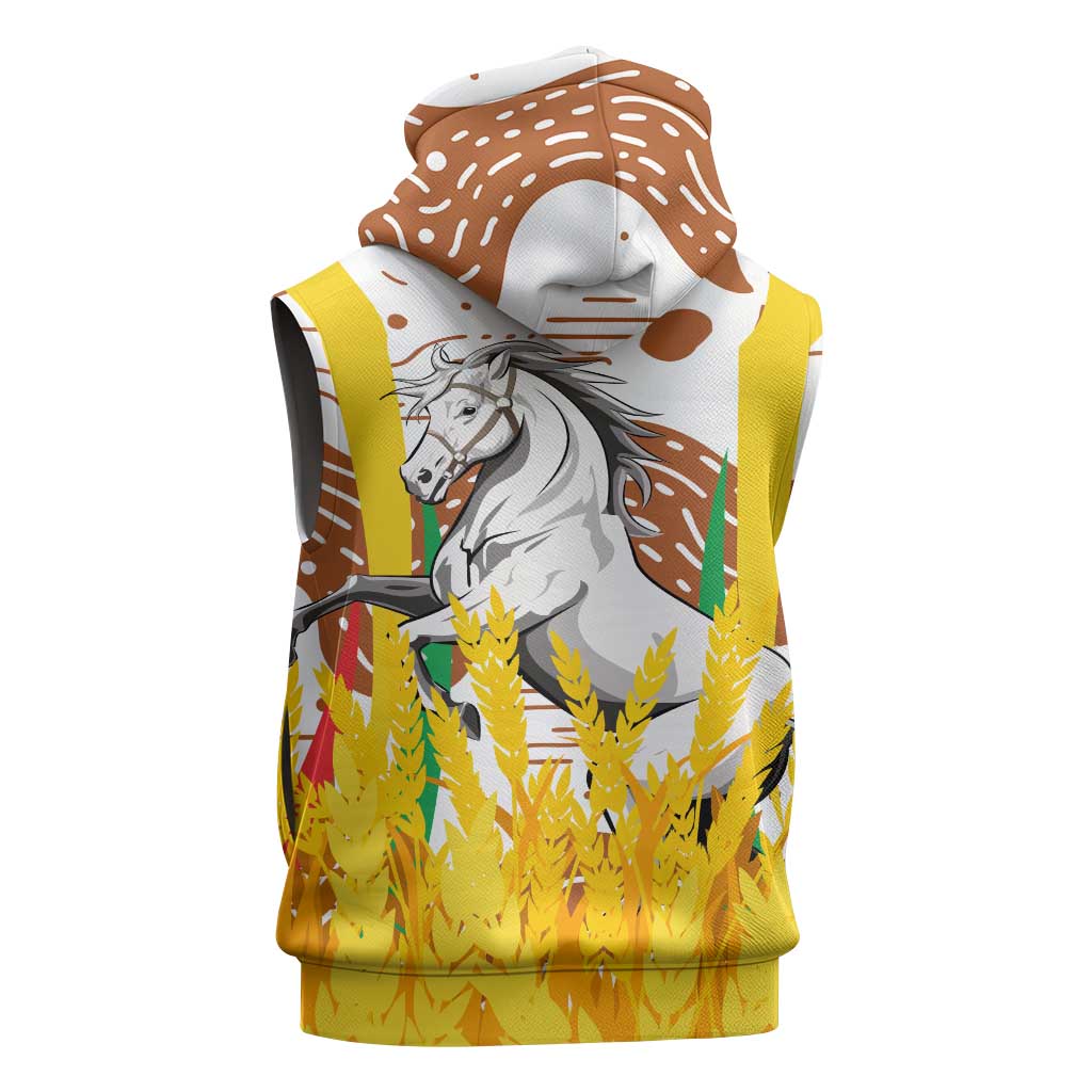 Burkina Faso Sleeveless Zip Hoodie with Brown White Yellow Abstract Design - Wonder Print Shop