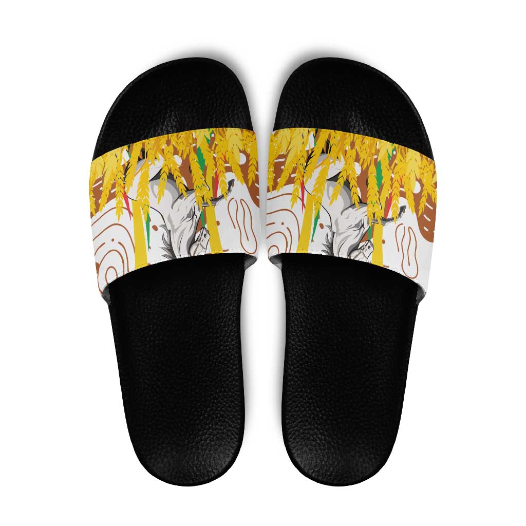 Burkina Faso Slide Sandals with Brown White Yellow Abstract Design - Wonder Print Shop