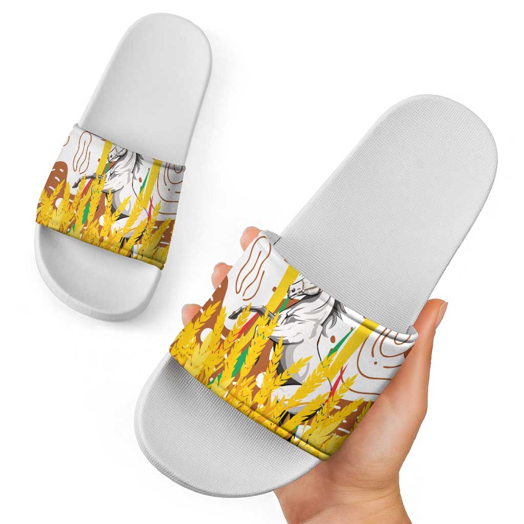 Burkina Faso Slide Sandals with Brown White Yellow Abstract Design - Wonder Print Shop