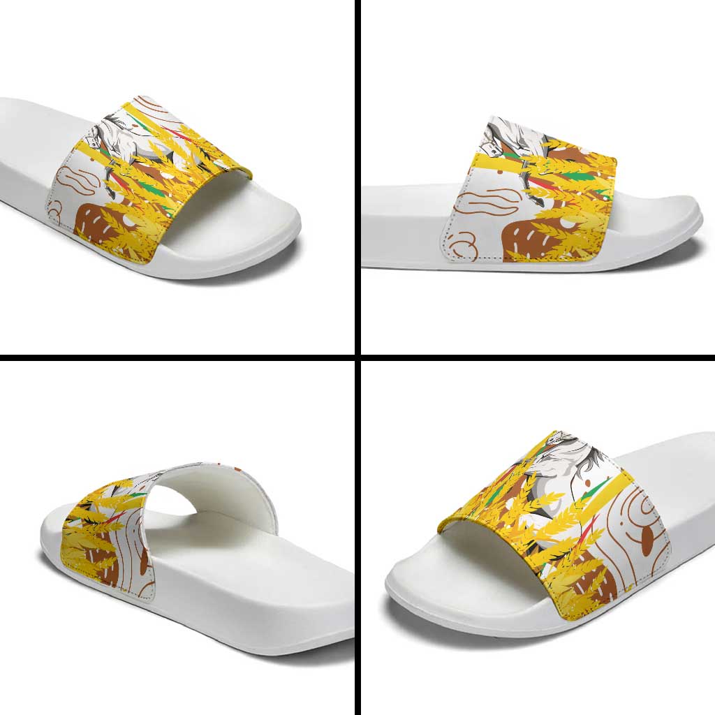 Burkina Faso Slide Sandals with Brown White Yellow Abstract Design - Wonder Print Shop