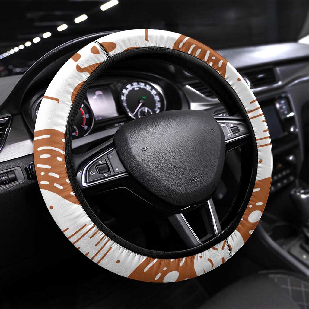 Burkina Faso Steering Wheel Cover with Brown White Yellow Abstract Design - Wonder Print Shop