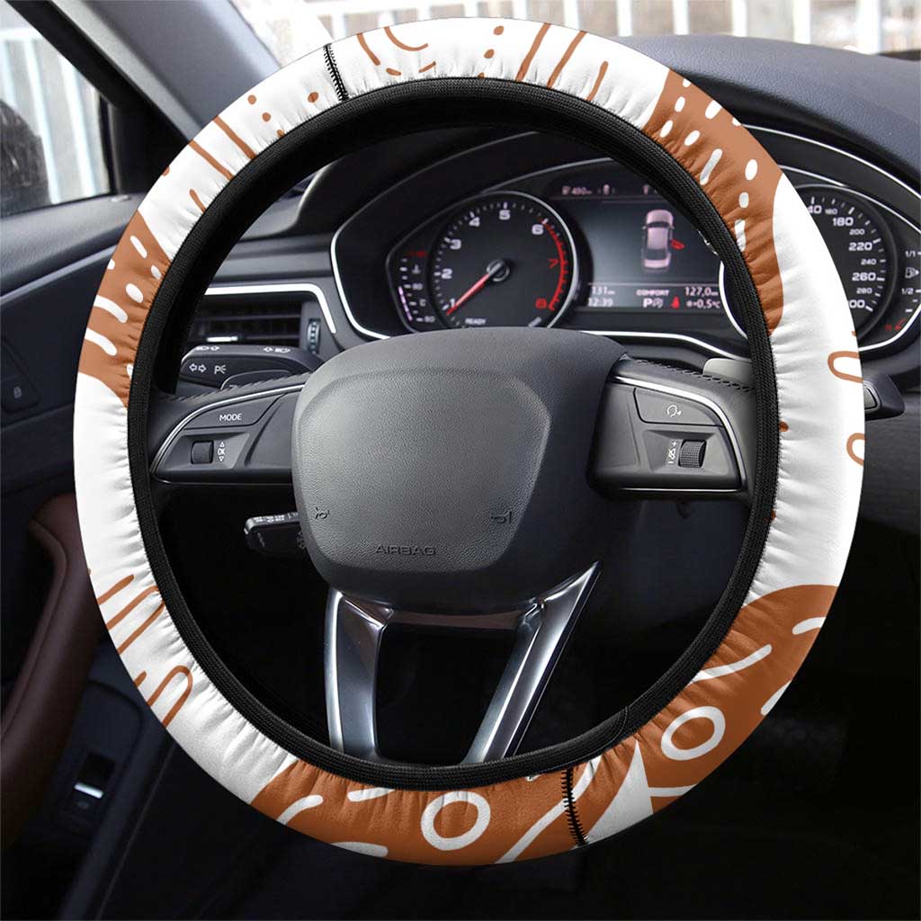 Burkina Faso Steering Wheel Cover with Brown White Yellow Abstract Design - Wonder Print Shop