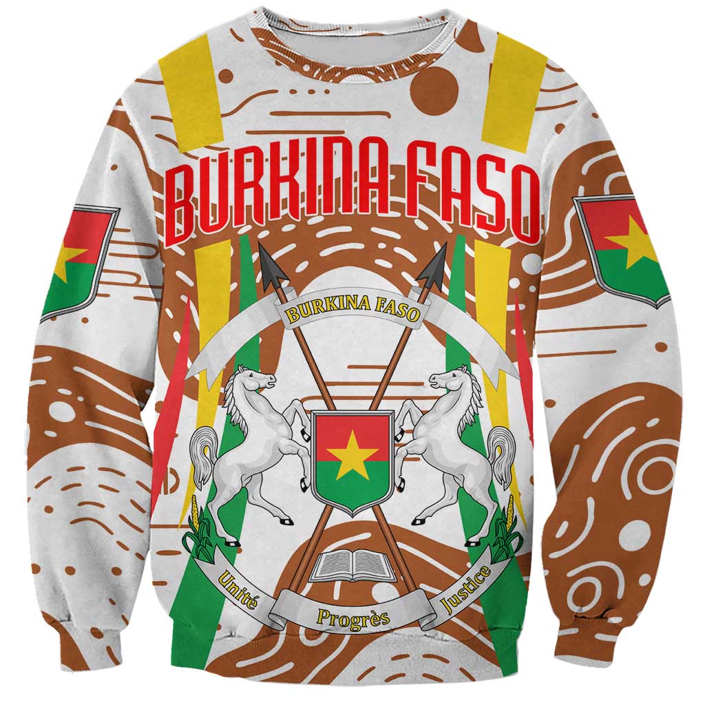 Burkina Faso Sweatshirt with Brown White Yellow Abstract Design - Wonder Print Shop