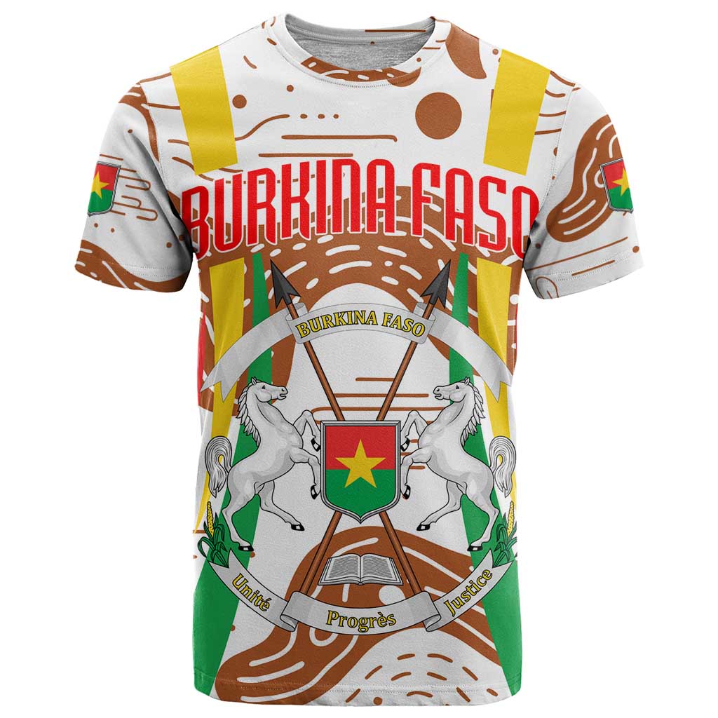 Burkina Faso T Shirt with Brown White Yellow Abstract Design - Wonder Print Shop