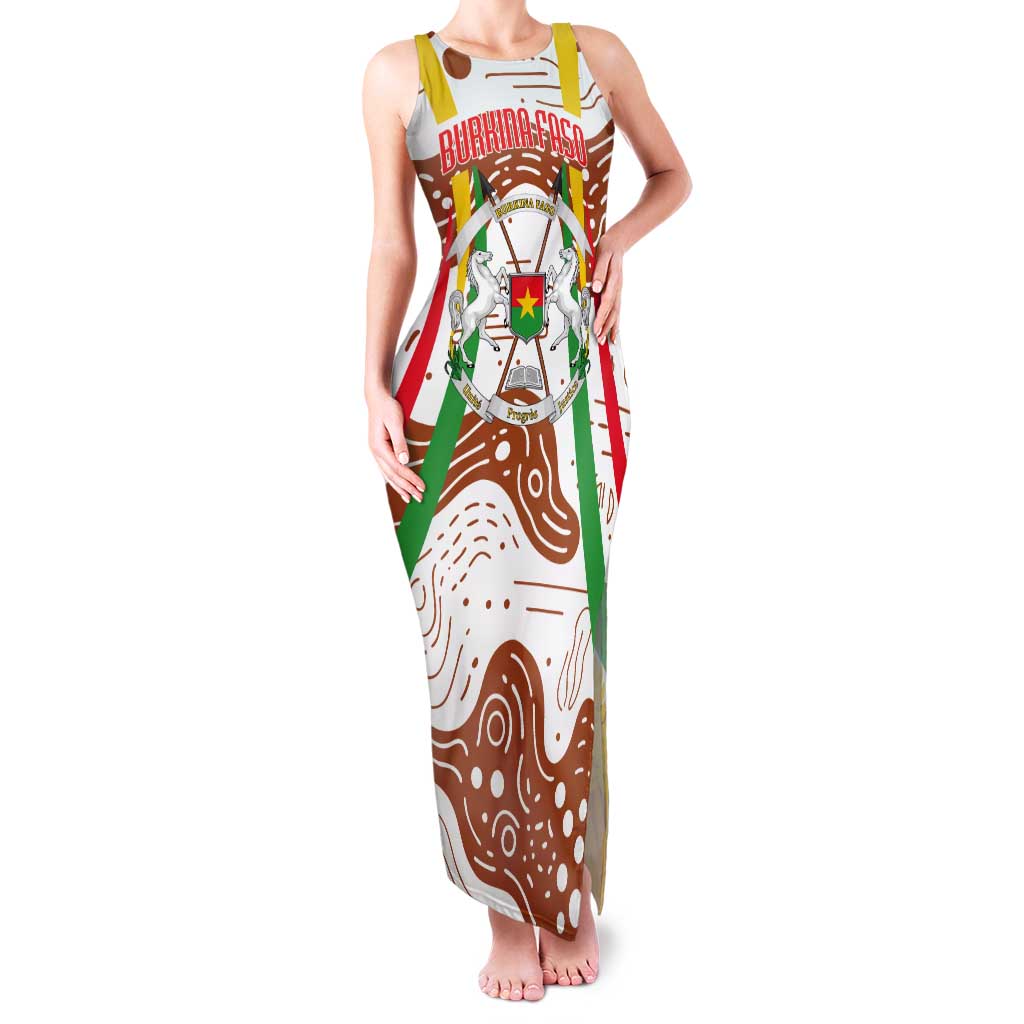 Burkina Faso Tank Maxi Dress with Brown White Yellow Abstract Design - Wonder Print Shop