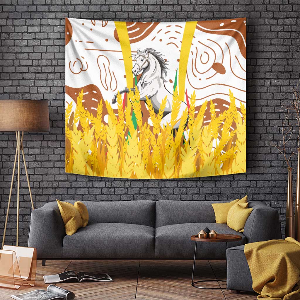 Burkina Faso Tapestry with Brown White Yellow Abstract Design - Wonder Print Shop