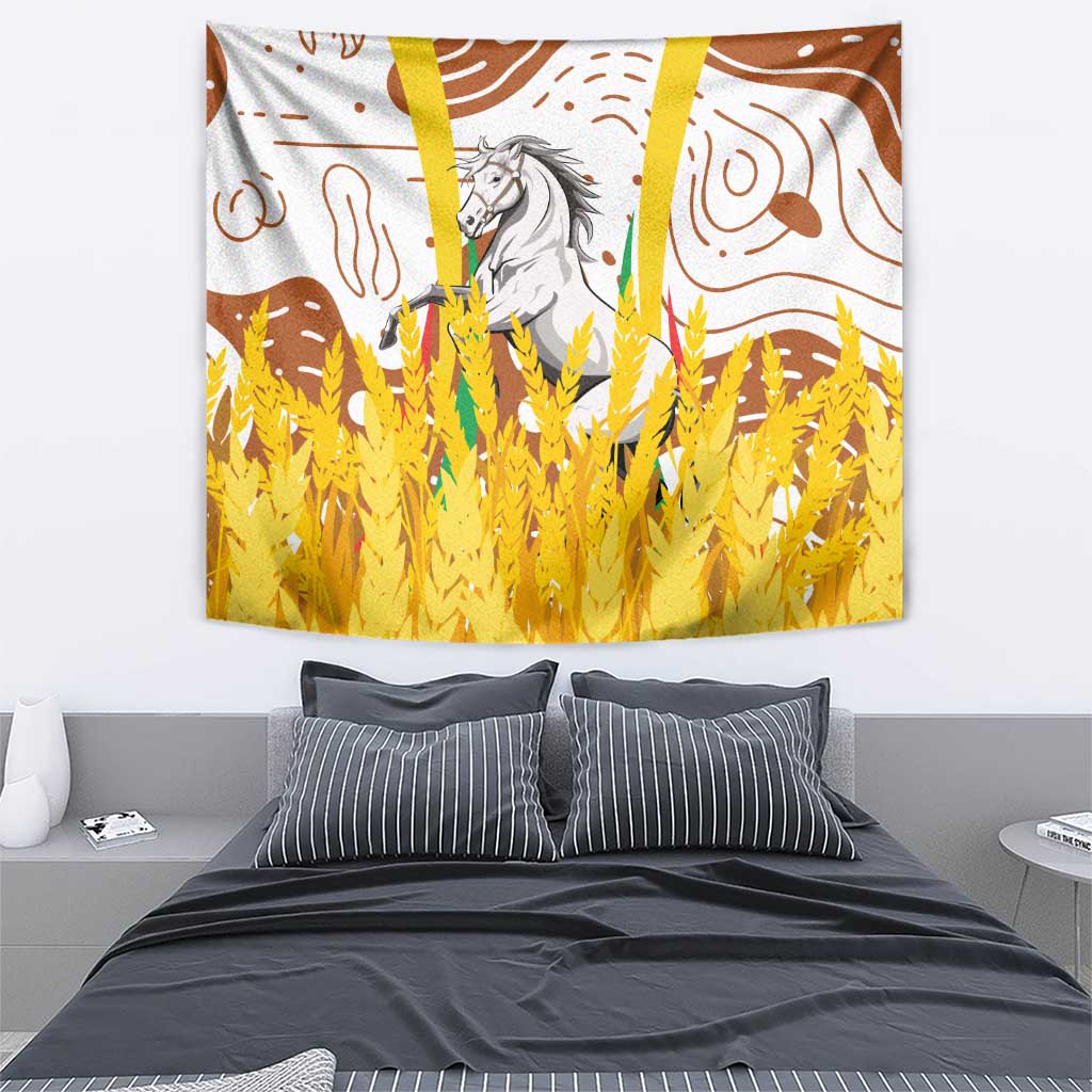 Burkina Faso Tapestry with Brown White Yellow Abstract Design - Wonder Print Shop