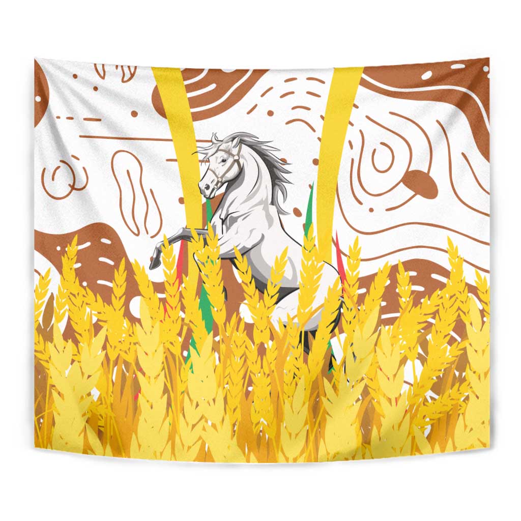 Burkina Faso Tapestry with Brown White Yellow Abstract Design - Wonder Print Shop