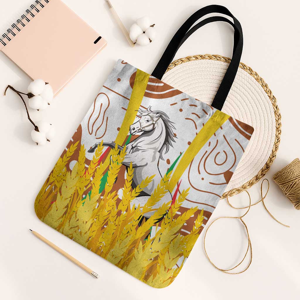 Burkina Faso Tote Bag with Brown White Yellow Abstract Design - Wonder Print Shop
