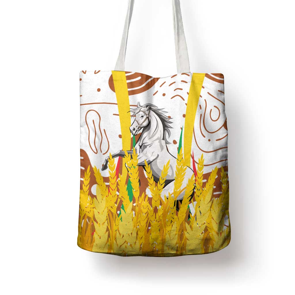 Burkina Faso Tote Bag with Brown White Yellow Abstract Design - Wonder Print Shop