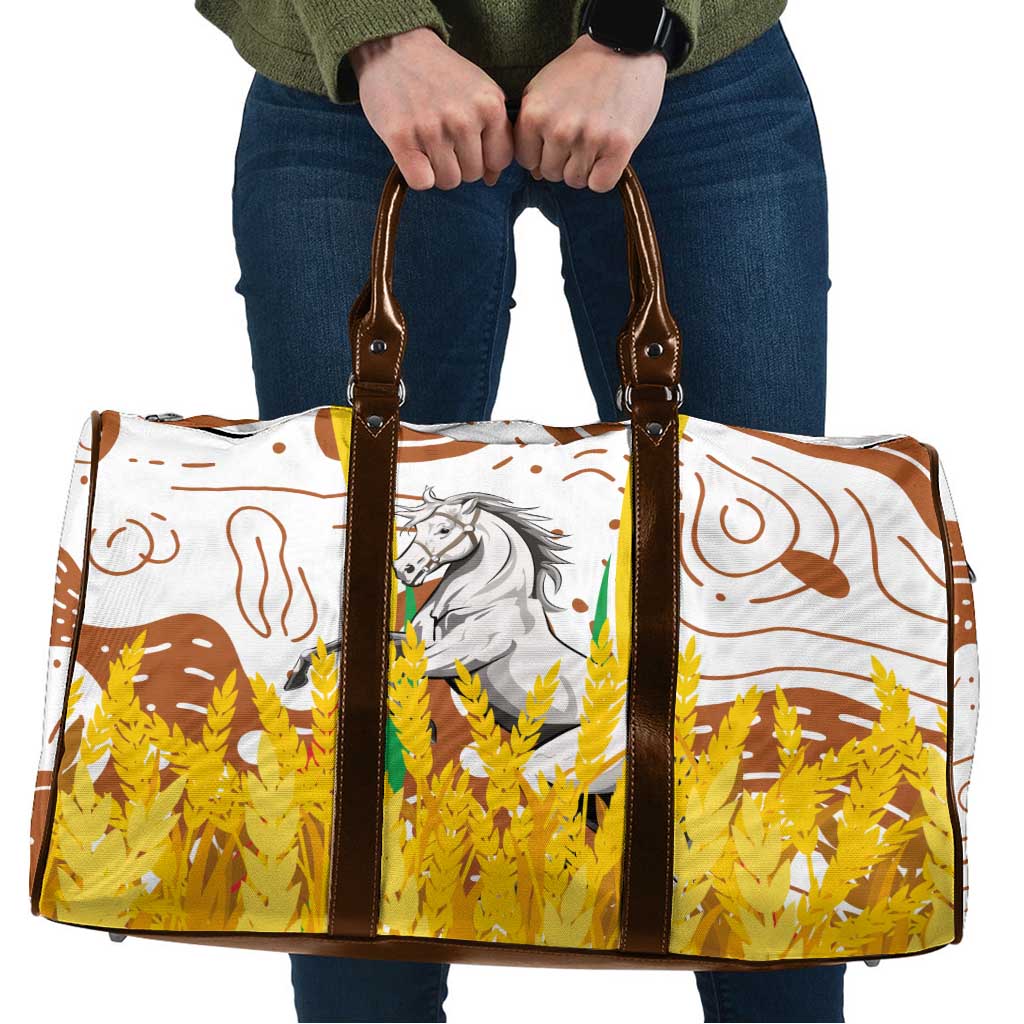 Burkina Faso Travel Bag with Brown White Yellow Abstract Design - Wonder Print Shop
