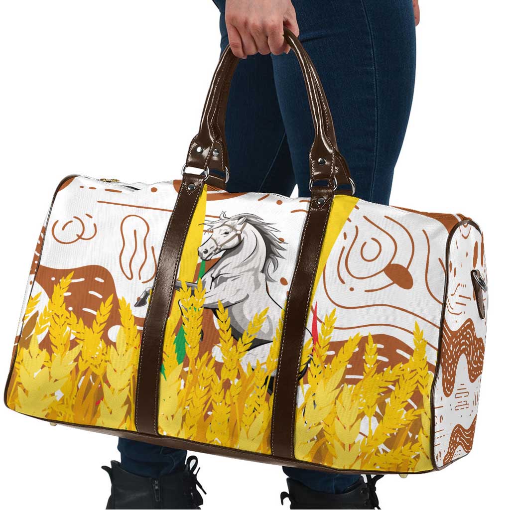 Burkina Faso Travel Bag with Brown White Yellow Abstract Design - Wonder Print Shop