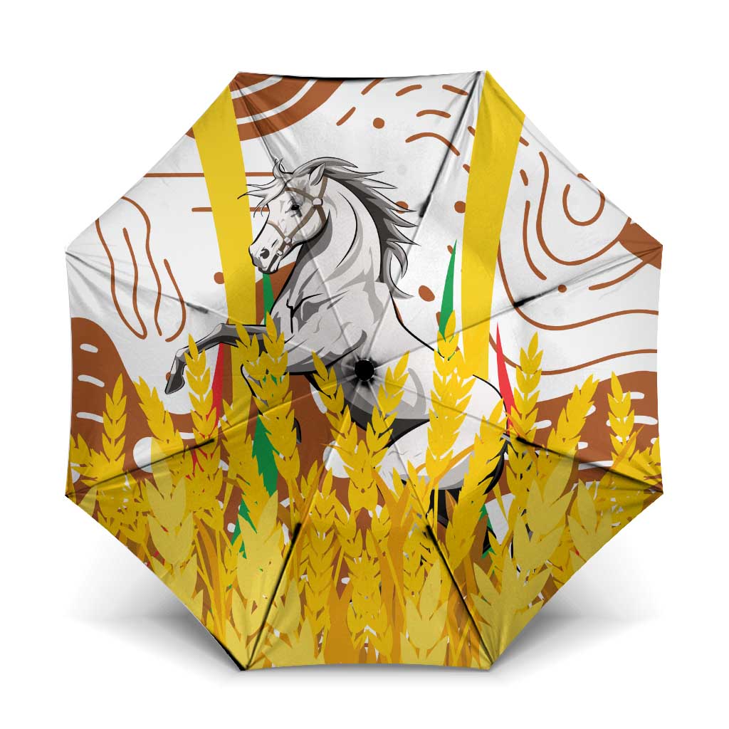 Burkina Faso Umbrella with Brown White Yellow Abstract Design - Wonder Print Shop