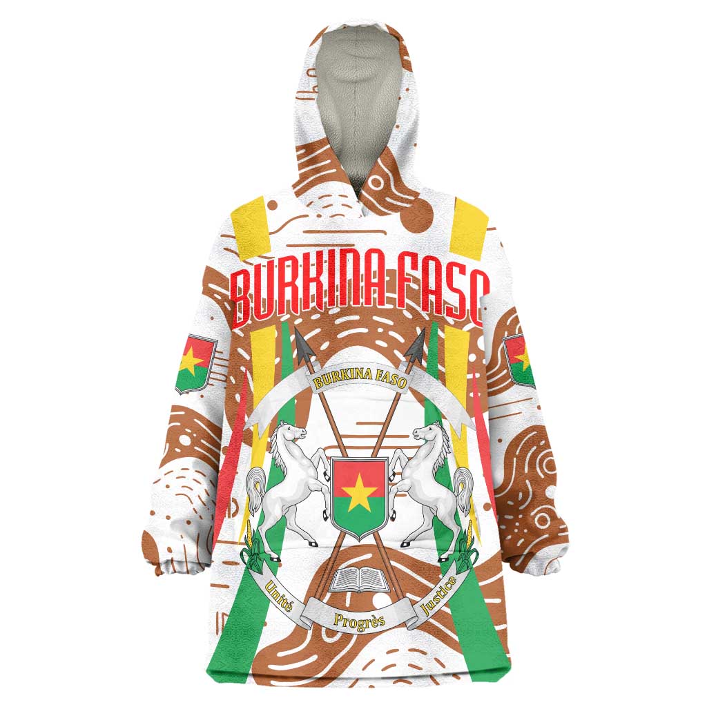 Burkina Faso Wearable Blanket Hoodie with Brown White Yellow Abstract Design - Wonder Print Shop