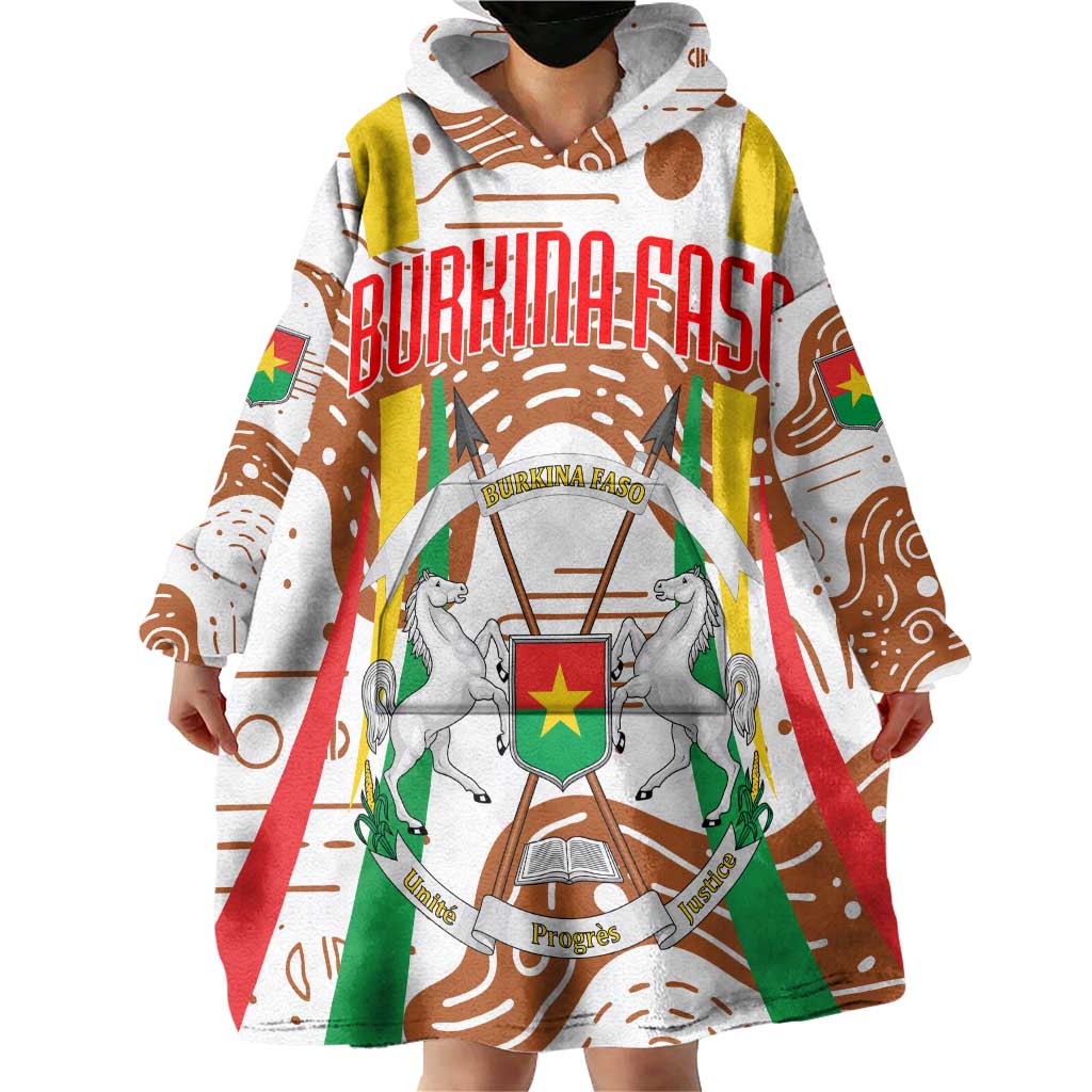 Burkina Faso Wearable Blanket Hoodie with Brown White Yellow Abstract Design - Wonder Print Shop