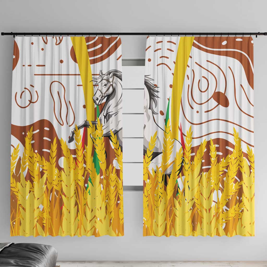 Burkina Faso Window Curtain with Brown White Yellow Abstract Design - Wonder Print Shop
