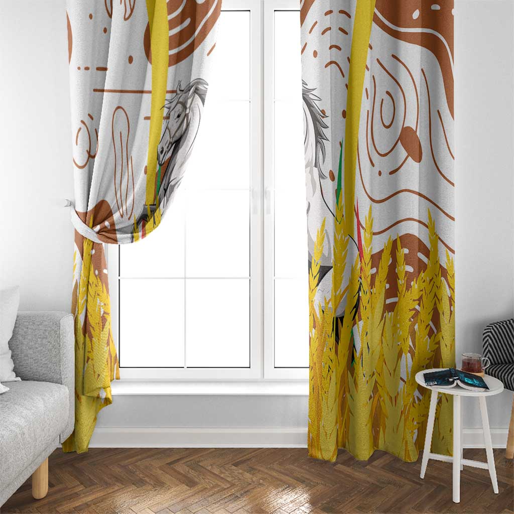 Burkina Faso Window Curtain with Brown White Yellow Abstract Design - Wonder Print Shop