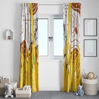 Burkina Faso Window Curtain with Brown White Yellow Abstract Design - Wonder Print Shop