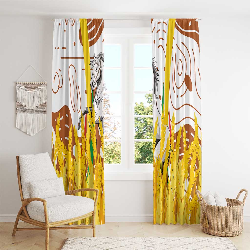 Burkina Faso Window Curtain with Brown White Yellow Abstract Design - Wonder Print Shop