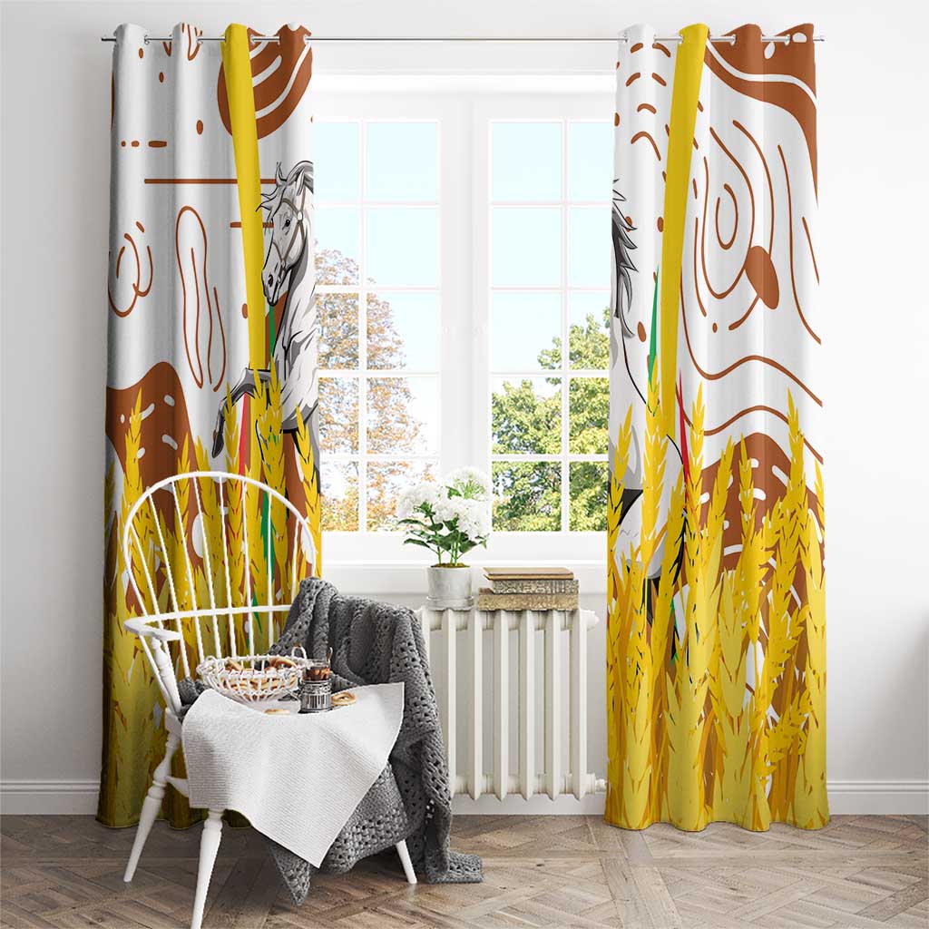 Burkina Faso Window Curtain with Brown White Yellow Abstract Design - Wonder Print Shop
