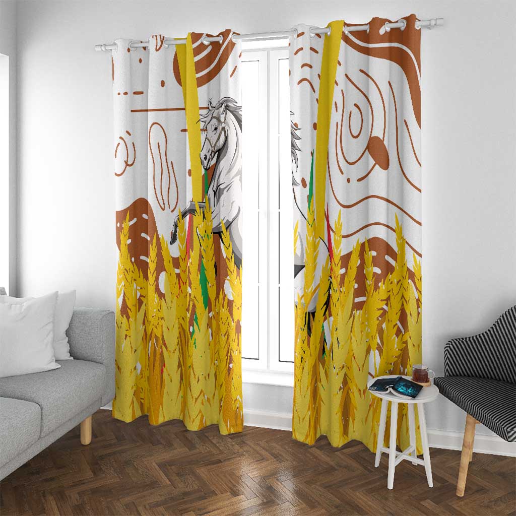 Burkina Faso Window Curtain with Brown White Yellow Abstract Design - Wonder Print Shop