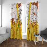 Burkina Faso Window Curtain with Brown White Yellow Abstract Design - Wonder Print Shop