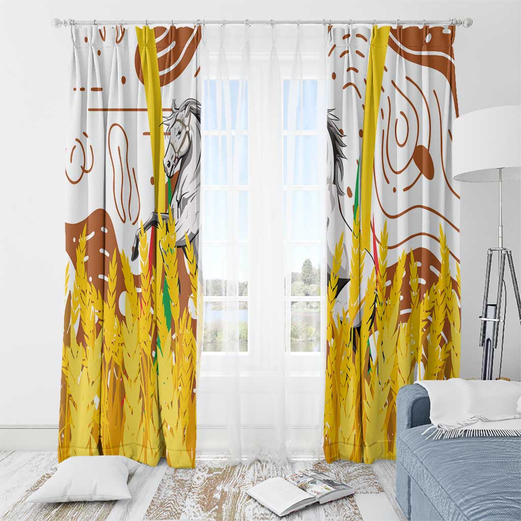 Burkina Faso Window Curtain with Brown White Yellow Abstract Design - Wonder Print Shop