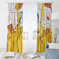 Burkina Faso Window Curtain with Brown White Yellow Abstract Design - Wonder Print Shop