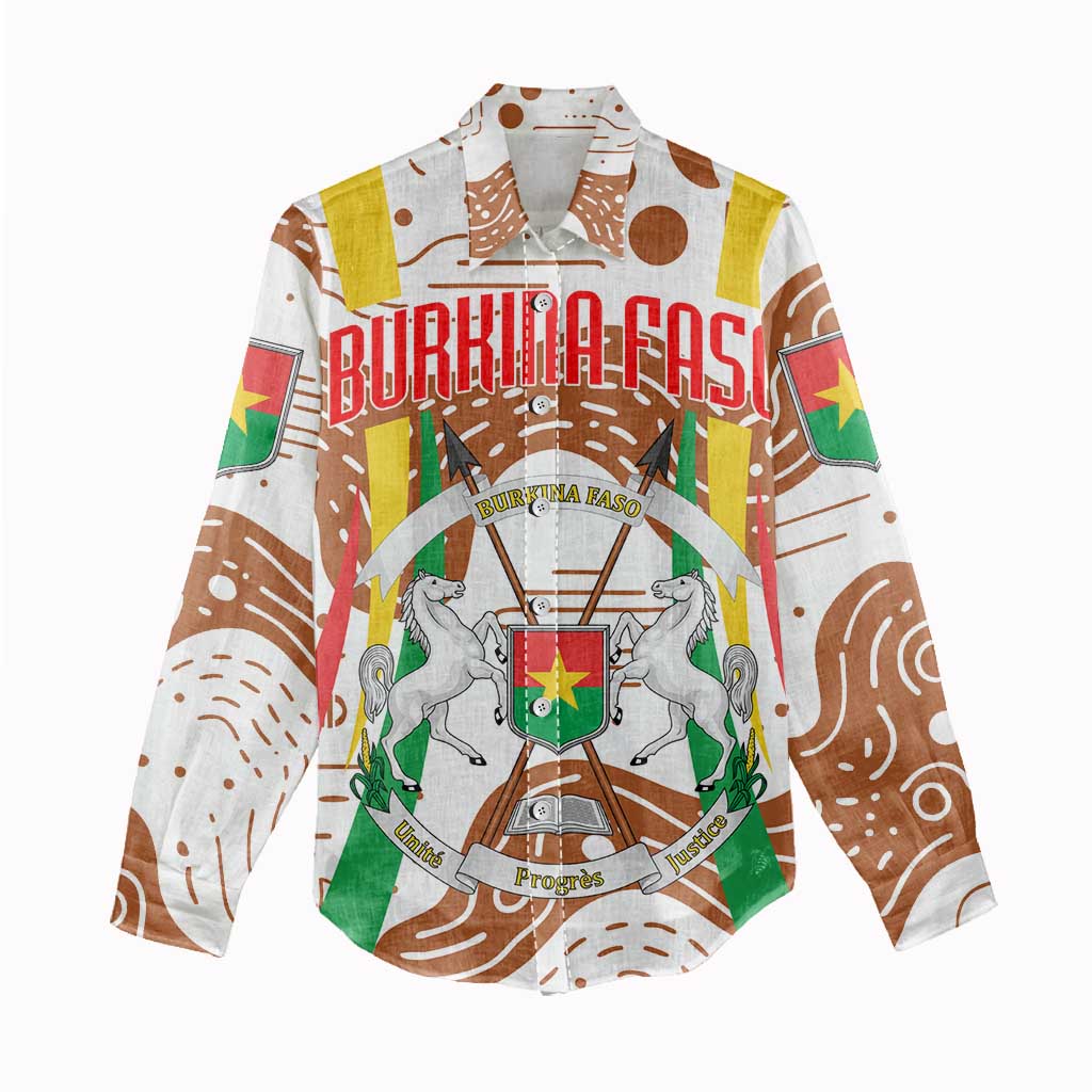 Burkina Faso Women Casual Shirt with Brown White Yellow Abstract Design - Wonder Print Shop