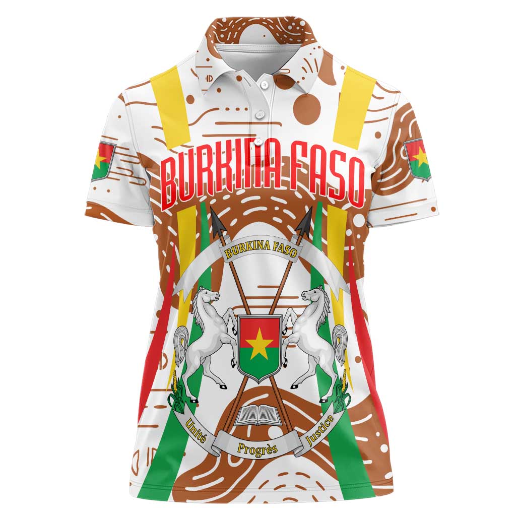 Burkina Faso Women Polo Shirt with Brown White Yellow Abstract Design - Wonder Print Shop