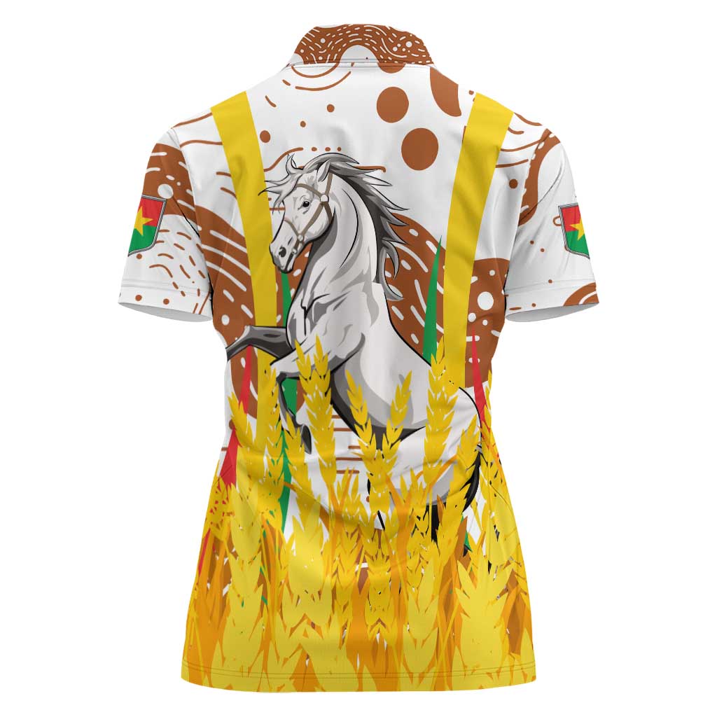 Burkina Faso Women Polo Shirt with Brown White Yellow Abstract Design - Wonder Print Shop