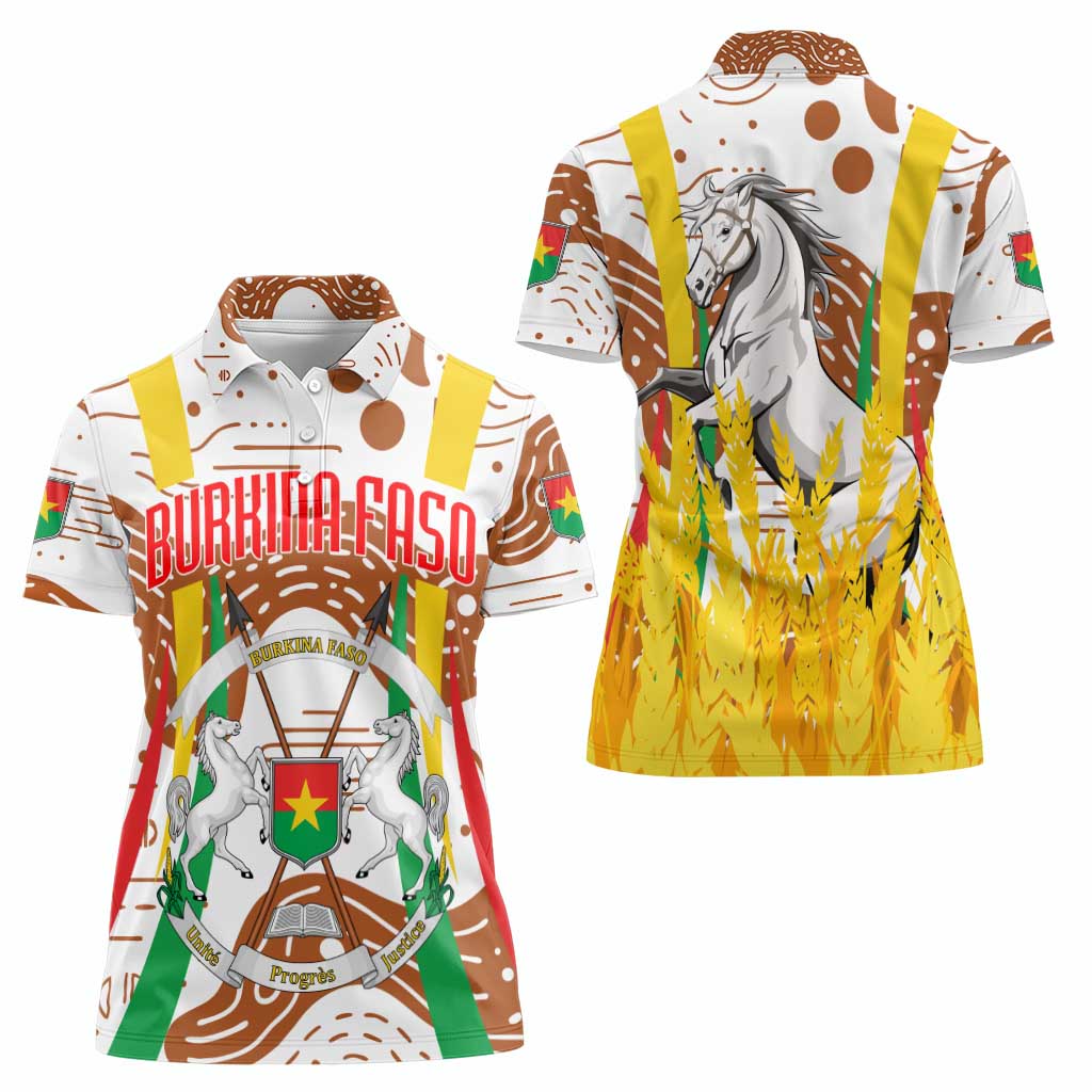 Burkina Faso Women Polo Shirt with Brown White Yellow Abstract Design - Wonder Print Shop