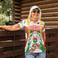 Burkina Faso Women Polo Shirt with Brown White Yellow Abstract Design - Wonder Print Shop