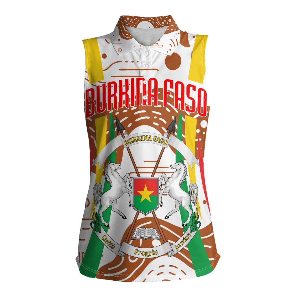 Burkina Faso Women Sleeveless Polo Shirt with Brown White Yellow Abstract Design - Wonder Print Shop