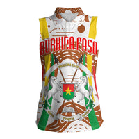 Burkina Faso Women Sleeveless Polo Shirt with Brown White Yellow Abstract Design - Wonder Print Shop