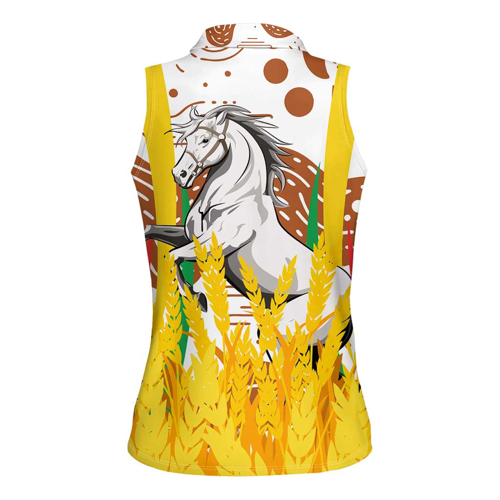 Burkina Faso Women Sleeveless Polo Shirt with Brown White Yellow Abstract Design - Wonder Print Shop