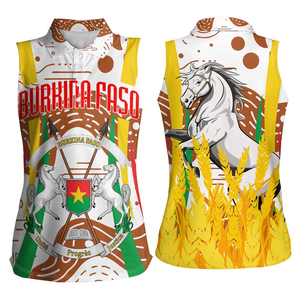 Burkina Faso Women Sleeveless Polo Shirt with Brown White Yellow Abstract Design - Wonder Print Shop