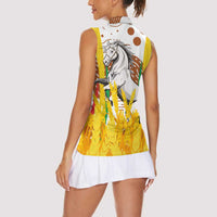 Burkina Faso Women Sleeveless Polo Shirt with Brown White Yellow Abstract Design - Wonder Print Shop