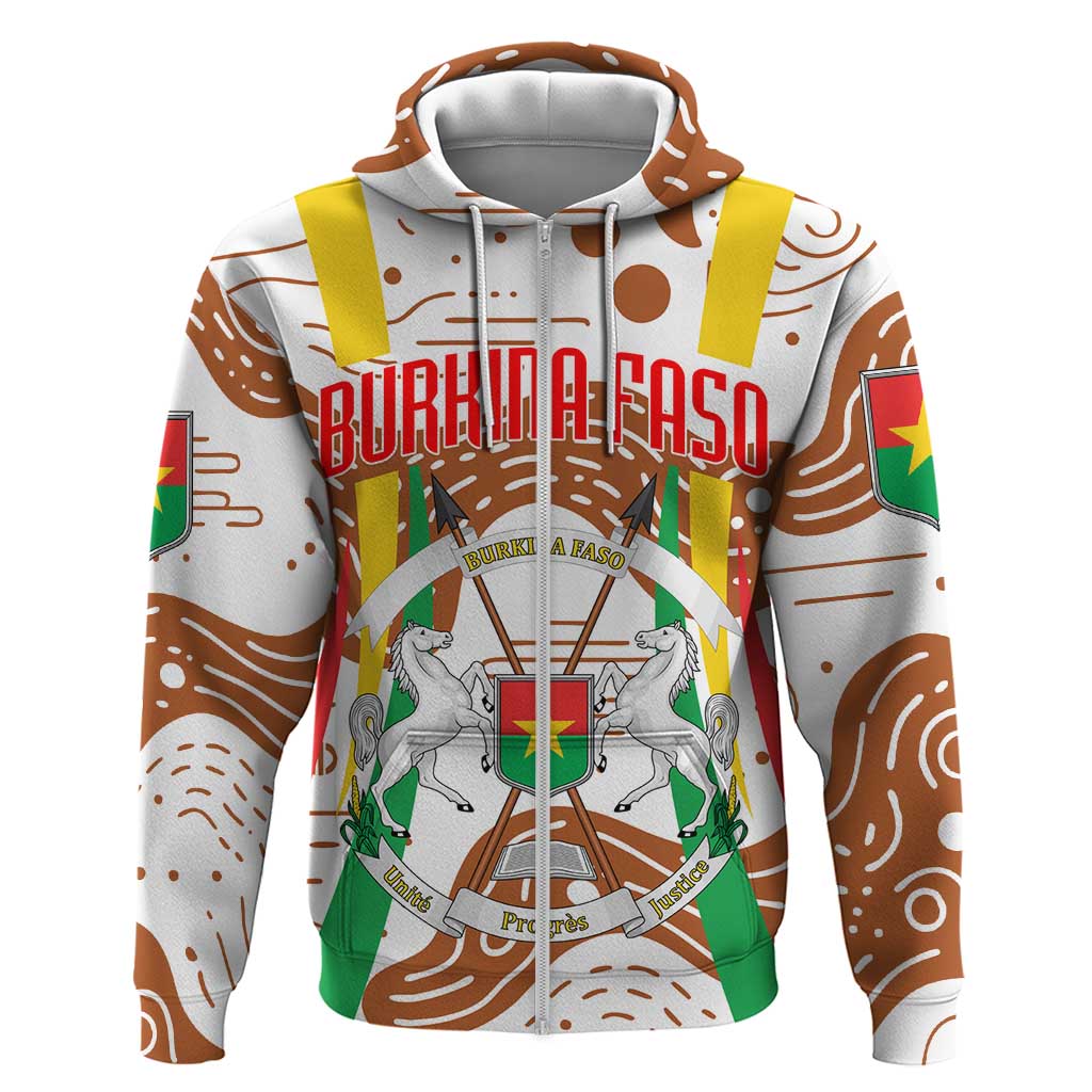 Burkina Faso Zip Hoodie with Brown White Yellow Abstract Design - Wonder Print Shop
