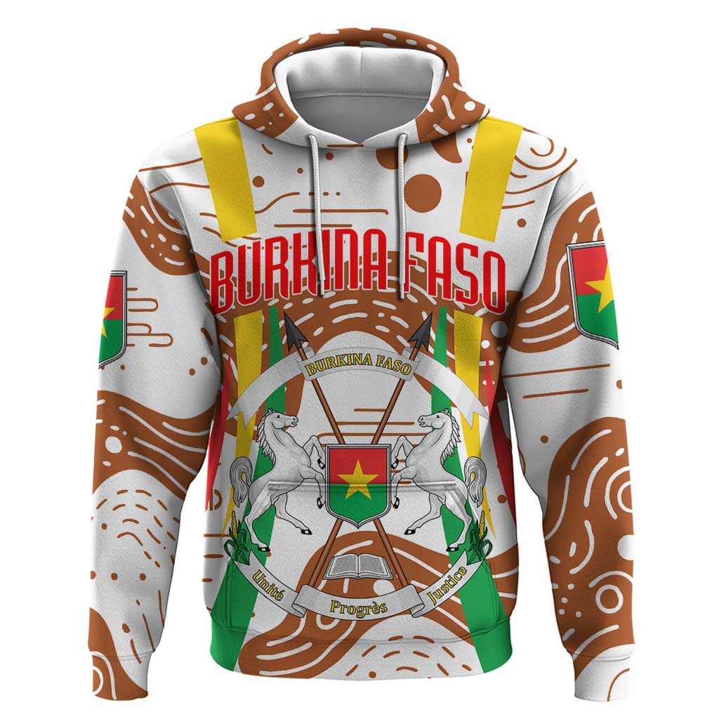 Burkina Faso Zip Hoodie with Brown White Yellow Abstract Design - Wonder Print Shop