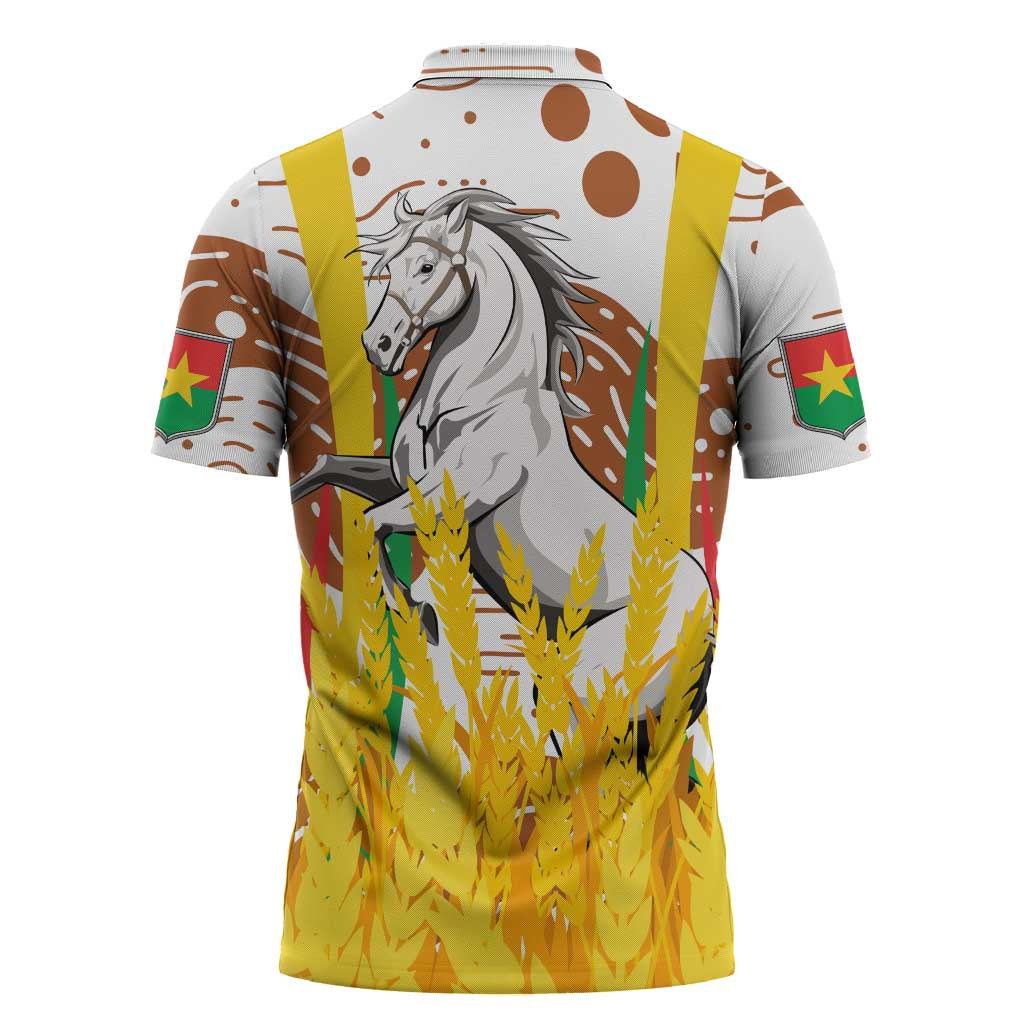 Burkina Faso Zipper Polo Shirt with Brown White Yellow Abstract Design - Wonder Print Shop