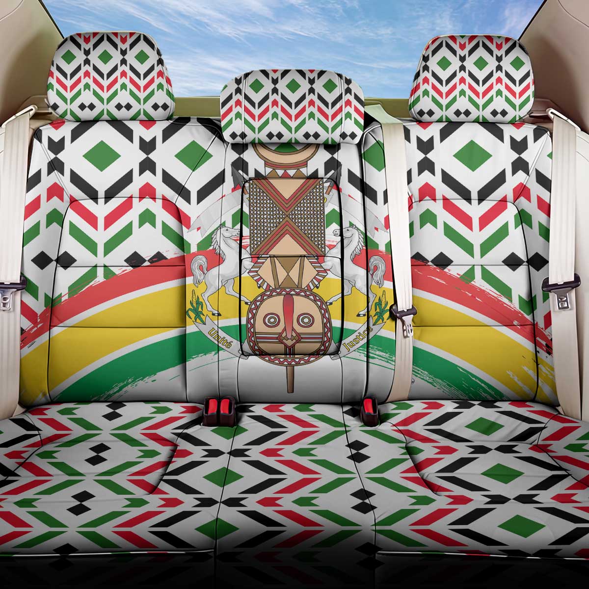 Burkina Faso Back Car Seat Cover with Red Green Black Geometric Design - Wonder Print Shop