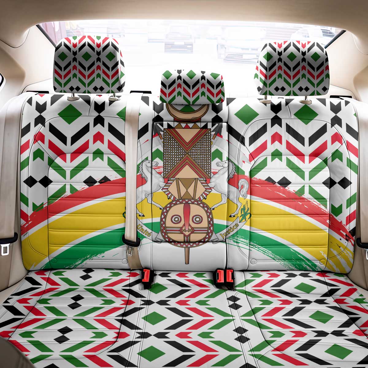 Burkina Faso Back Car Seat Cover with Red Green Black Geometric Design - Wonder Print Shop
