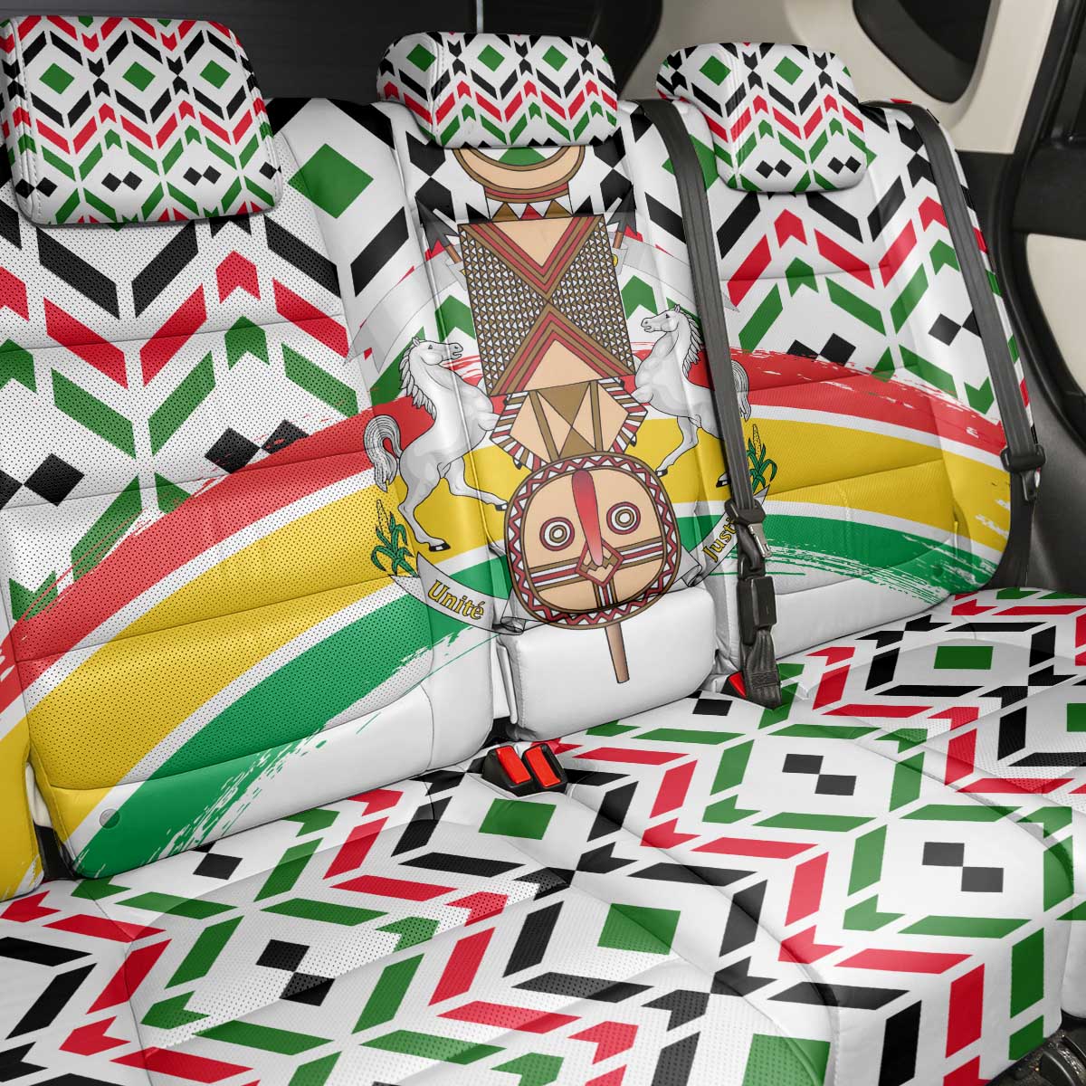 Burkina Faso Back Car Seat Cover with Red Green Black Geometric Design - Wonder Print Shop