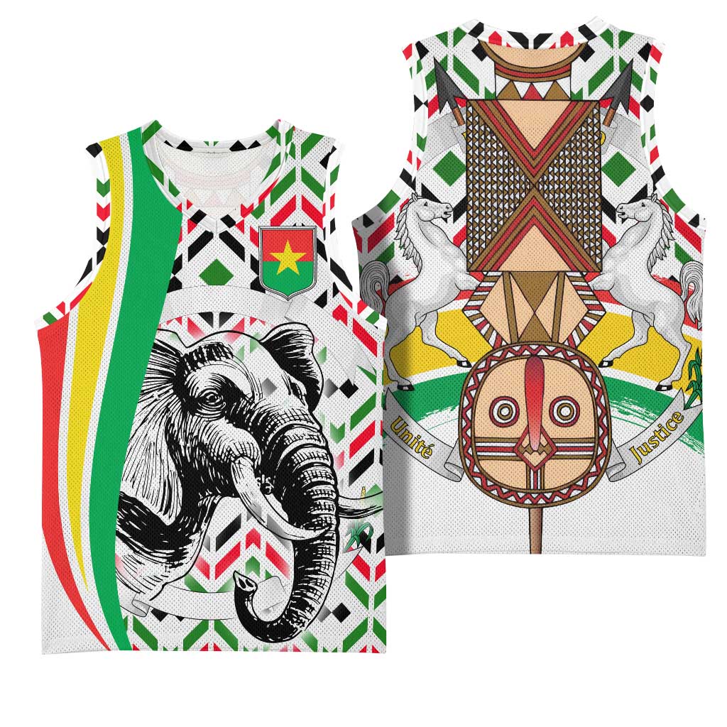 Burkina Faso Basketball Jersey with Red Green Black Geometric Design - Wonder Print Shop