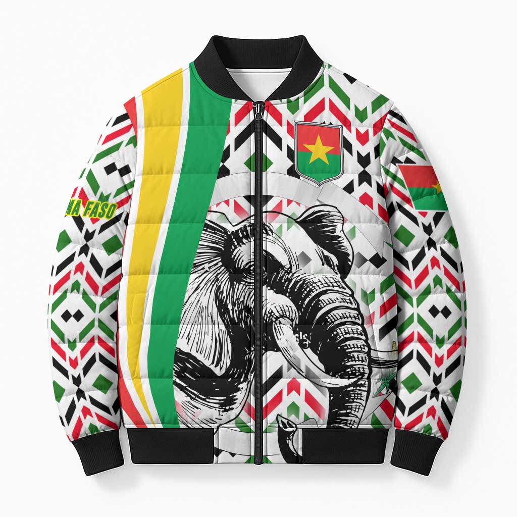 Burkina Faso Bomber Puffer Jacket with Red Green Black Geometric Design - Wonder Print Shop