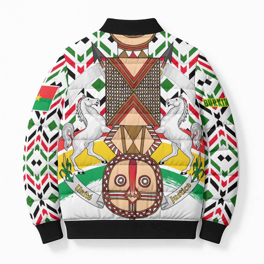 Burkina Faso Bomber Puffer Jacket with Red Green Black Geometric Design - Wonder Print Shop