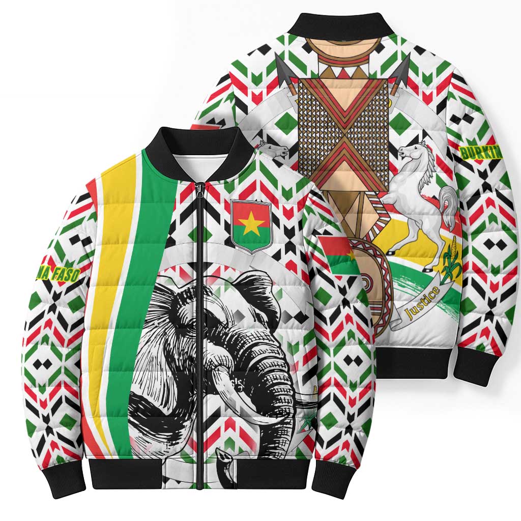 Burkina Faso Bomber Puffer Jacket with Red Green Black Geometric Design - Wonder Print Shop
